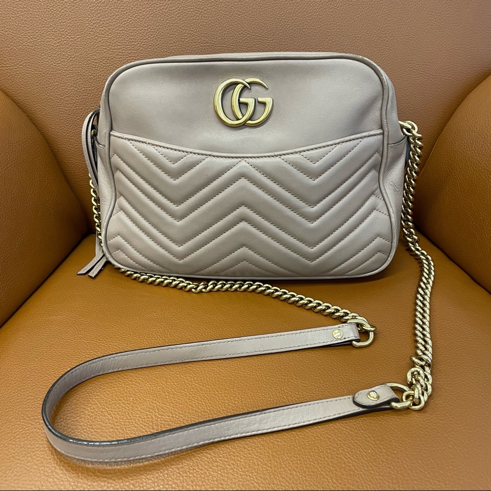 Gucci GG Medium Marmont Matelasse Calfskin Crossbody Bag Poudre Tan